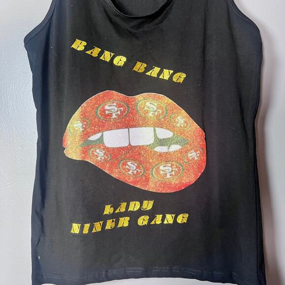 ✨San Francisco 49ers Women’s Tank Top XL Black Racerback Football Lips Graphic - Picture 2 of 5